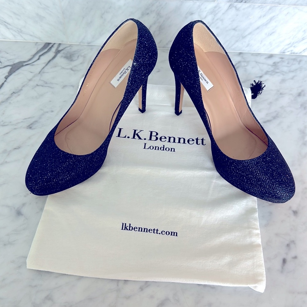 L.K. Bennett Navy evening pumps